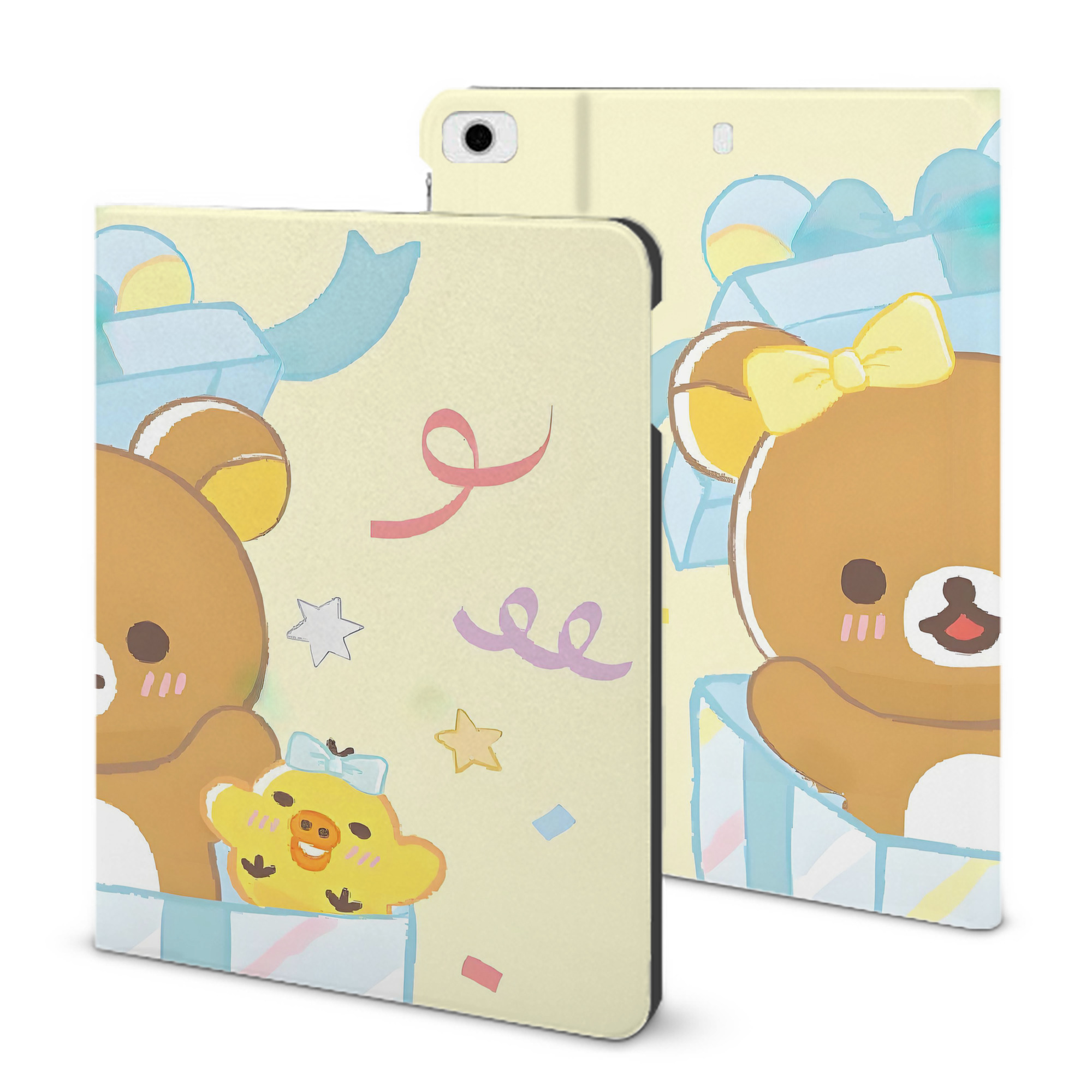 （画像用） リラックマ リラックマ キイロイトリ Rilakkuma Korilakkuma Kiiroitori IPad ケース ブック型 PUレザー TPU 耐衝撃 軽量 薄型 ペン収納なし 全面保護 IPad 各モデル対応